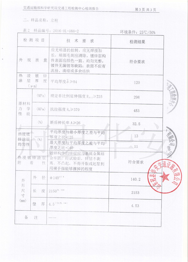 鍍鋅波形護(hù)欄檢測報告